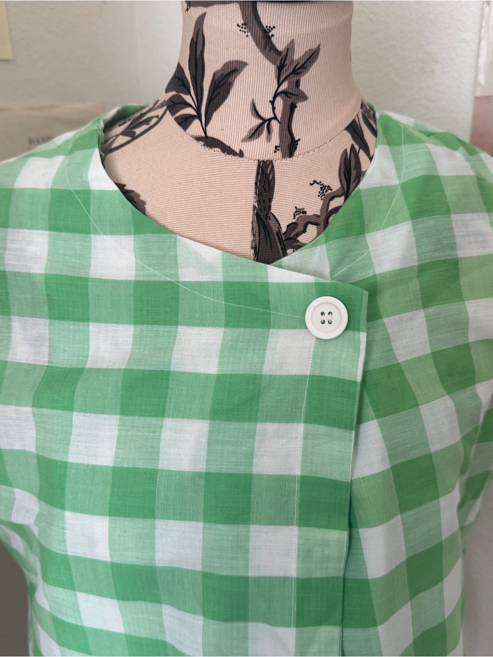 Vintage Handmade 1980s Lime Green Gingham Blouse - Picture 5 of 5